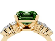 Fancy Green Asscher Cut Diamond Cluster Engagement Ring Set in Yellow gold with Pavé Band and Prong Setting