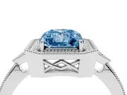 Fancy Blue Radiant Cut Diamond Halo Engagement Ring Set in White gold with Milgrain Pavé Band