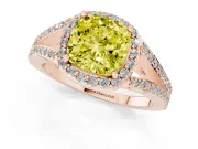 Cushion Cut Halo Engagement Ring Setting for a Fancy Yellow Lab-Grown Diamond | V-Split Pavé Band | Rose Gold