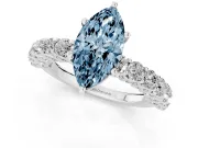 Fancy Blue Marquise Cut Diamond Solitaire Ring Set in Platinum with Shared Prong Pavé Band