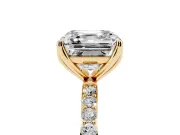 Asscher Cut Pave Solitaire Engagement Ring Setting | Fine Line Pave Band | Yellow Gold