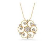Round Lab-Grown Diamond Milgrain Flower Medallion Pendant Necklace | Bezel Petals | Yellow Gold