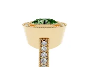 Fancy Green Round Cut Diamond Halo Engagement Ring Set in Yellow gold with Pavé Band and Round Halo Stones