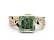 Asscher Cut Bypass Solitaire Engagement Ring Setting for a Fancy Green Lab-Grown Diamond | Pavé Strands | Yellow Gold