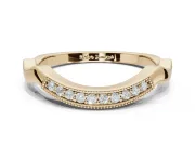 Round Lab-Grown Diamond Milgrain Deep Curve Wedding Band | Sculpted Shoulders | Yellow Gold
