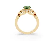 Oval Scalloped Halo Engagement Ring Setting for a Fancy Green Lab-Grown Diamond | Heart Pavé Band | Yellow Gold
