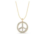 Round Lab-Grown Diamond Pavé Peace Sign Pendant Necklace | Shared Prongs | Yellow Gold