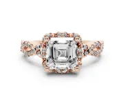Asscher Cut Milgrain Halo Engagement Ring Setting | Graduated Shoulders | Rose Gold