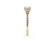 Cushion Cut Three Stone Engagement Ring Setting | Pave Shoulders | Yellow Gold