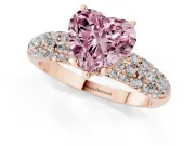 Heart-Shaped Multi Row Pave Engagement Ring Setting for a Fancy Pink Lab-Grown Diamond | Rose Gold