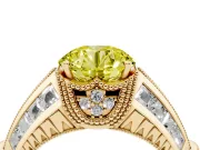 Round Vintage Milgrain Engagement Ring Setting for a Fancy Yellow Lab-Grown Diamond | Hidden Halo | Yellow Gold