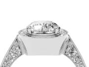 Round Vintage Milgrain Halo Engagement Ring Setting | Side Stones and Pave | White Gold