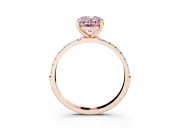 Fancy Pink Oval Cut Diamond Solitaire Ring Set in Rose gold with Round Pavé Band and Prong Setting