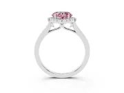 Fancy Pink Heart Cut Halo Round Diamond Solitaire Ring Set in Platinum with Pavé Band and Prong Setting