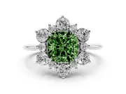 Cushion Cut Cluster Halo Engagement Ring Setting for a Fancy Green Lab-Grown Diamond | Platinum