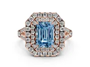 Emerald Cut Halo Split Shank Engagement Ring Setting for a Fancy Blue Lab-Grown Diamond | Pavé Strands | Rose Gold