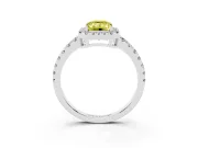 Fancy Yellow Emerald Cut Diamond Halo Ring Set in Silver with Delicate Pavé Band and Prong Setting
