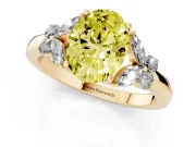 Fancy Yellow Oval Cut Diamond Solitaire Floral Ring Set in Yellow gold with Marquise Petals and Prong Setting