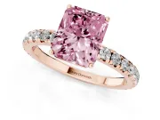 Radiant Cut Pave Solitaire Engagement Ring Setting for a Fancy Pink Lab-Grown Diamond | Shared Prong Band | Rose Gold
