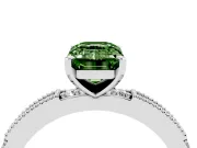 Fancy Green Emerald Cut Diamond Solitaire Ring Set in Platinum with Slim Pavé Band and Prong Setting