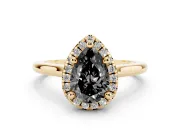 Pear-Shaped Halo Engagement Ring Setting for a Black Center | Plain Polished Band | Yellow Gold