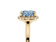 Oval Halo Engagement Ring Setting for a Fancy Blue Lab-Grown Diamond | Plain Polished Band | Yellow Gold