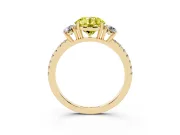Fancy Yellow Round Cut Diamond Three-Stone Ring Set in Yellow gold with Pavé Band and Graduated Sides