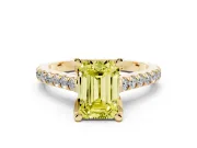 Emerald Cut Hidden Halo Pave Engagement Ring Setting for a Fancy Yellow Lab-Grown Diamond | Claw Prongs | Yellow Gold