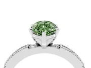 Fancy Green Marquise Cut Diamond Solitaire Ring Set in Platinum with Slim Pavé Band and Prong Setting