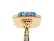 Emerald Cut Milgrain Halo Engagement Ring Setting for a Fancy Blue Lab-Grown Diamond | Graduated Pavé | Yellow Gold
