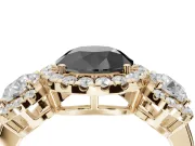 Round Three Stone Halo Engagement Ring Setting for a Black Center | Haloed Side Stones | Yellow Gold