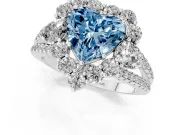 Fancy Blue Heart Cut Diamond Halo Split Shank Engagement Ring Set in Silver with Prong-Held Center Stone