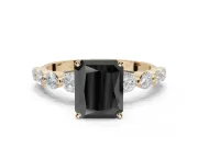 Radiant Cut Graduated Side Stone Engagement Ring Setting for a Black Center | Yellow Gold