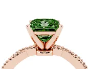 Fancy Green Princess Cut Diamond Solitaire Ring Set in Rose gold with Twisted Band and Bead Prong Setting