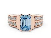 Emerald Cut Half Bezel Engagement Ring Setting for a Fancy Blue Lab-Grown Diamond | Double Row Channel Band | Rose Gold