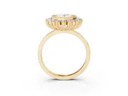 Oval Cut Diamond Halo Ring Set in Yellow gold with Milgrain Edge and Round Prong Setting
