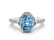 Radiant Cut Floral Pavé Engagement Ring Setting for a Fancy Blue Lab-Grown Diamond | Platinum