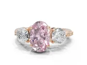 Oval Three Stone Engagement Ring Setting for a Fancy Pink Lab-Grown Diamond | Tapered Pave Band | Rose Gold