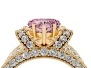 Heart-Shaped Vintage Pave Engagement Ring Setting for a Fancy Pink Lab-Grown Diamond | Milgrain Edges | Yellow Gold