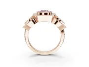 Cushion Cut Three Stone Halo Engagement Ring Setting for a Fancy Pink Lab-Grown Diamond | Rose Gold