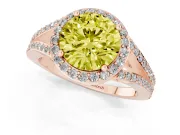 Round Halo Engagement Ring Setting for a Fancy Yellow Lab-Grown Diamond | Pave Split Shank | Rose Gold