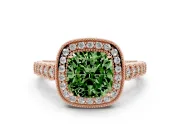 Cushion Cut Graduated Milgrain Halo Engagement Ring Setting for a Fancy Green Lab-Grown Diamond | Rose Gold