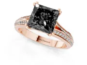 Princess Cut Split Shank Engagement Ring Setting for a Black Center | Pavé Band | Rose Gold