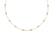 Round Lab-Grown Diamond Bezel Station Necklace | Fine Cable Chain | Yellow Gold