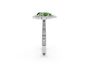 Fancy Green Pear Cut Diamond Halo Milgrain Pavé Ring Set in White gold with Prong Setting