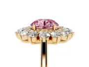 Round Floral Double Halo Engagement Ring Setting for a Fancy Pink Lab-Grown Diamond | Plain Band | Yellow Gold