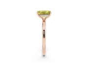 Fancy Yellow Emerald Cut Diamond Solitaire Ring Set in Rose gold with Thin Band and Prong Setting