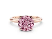 Fancy Pink Round Cut Diamond Solitaire Engagement Ring Set in Rose gold with Prong Setting and Polished Band