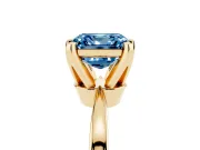 Fancy Blue Asscher Cut Diamond Solitaire Engagement Ring Set in Yellow gold with Slim Tapered Solitaire Band