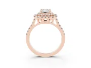 Emerald Cut Diamond Double Halo Statement Ring Set in Rose gold with Pavé Band